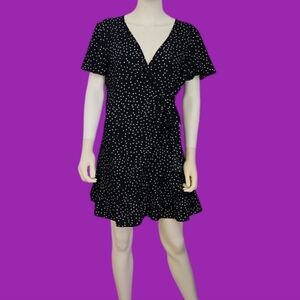 RELIPOP Polka Dot Ruffle Flounce Wrap Dress Large